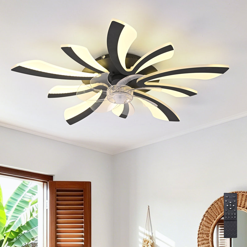 Ventilateur de plafond à intensité variable réversible à DEL 28 po à 6 vitesses avec lumière et télécommande, Noir