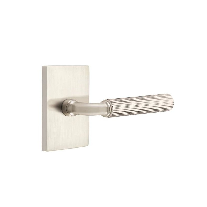 Select Privacy Interior Mortise w/ Modern Rectangular Rosette & R-Bar Stem, Str. Knurled Lever, Left, Satin Nickel