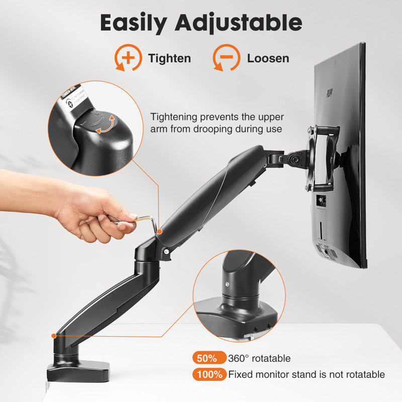 Pneumatic Arm Full Motion Single Monitor Universal Desk Mount