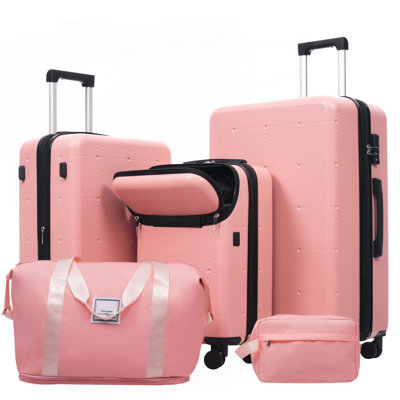 Hardside Luggage Set 5 Piece with Bags,20IN Half-opening Carry on Luggage with USB Port, Expandable 24IN 28IN Luggage with Double Spinner Wheels TSA Lock