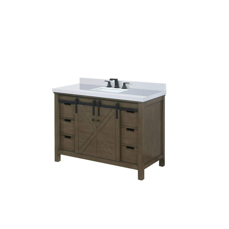 Meuble-lavabo brun rustique 48 po X P 22 po D, ensemble de comptoir et robinet en marbre de culture, Brun rustique