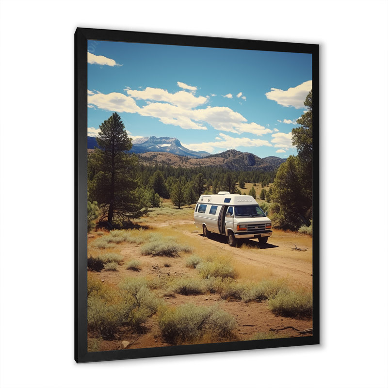 Explorers Haven Camping Travel Adventure I - Art mural de voyage en camping, Cadre simple noir, H 32 po x l 16 po x P 1 po