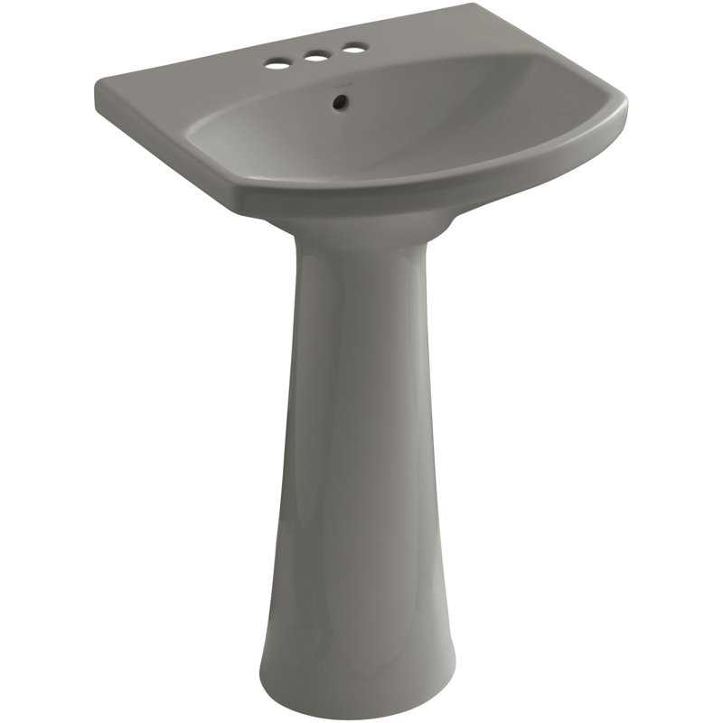 Cimarron 26.81" Vitreous China U-Shape Pedestal Bathroom Sink with Overflow, Cashmere, 4'' Centers