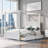 Storage Platform Canopy Bed, Full Size Solid Wood White Finish with Two Underbed Drawers for Bedroom, No Box Spring Needed
