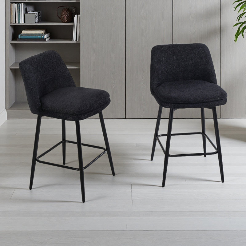 Counter Height Swivel Bar Stools Set Of 2, 360° Swivel Upholstered Barstools With Back And Metal Legs, Black