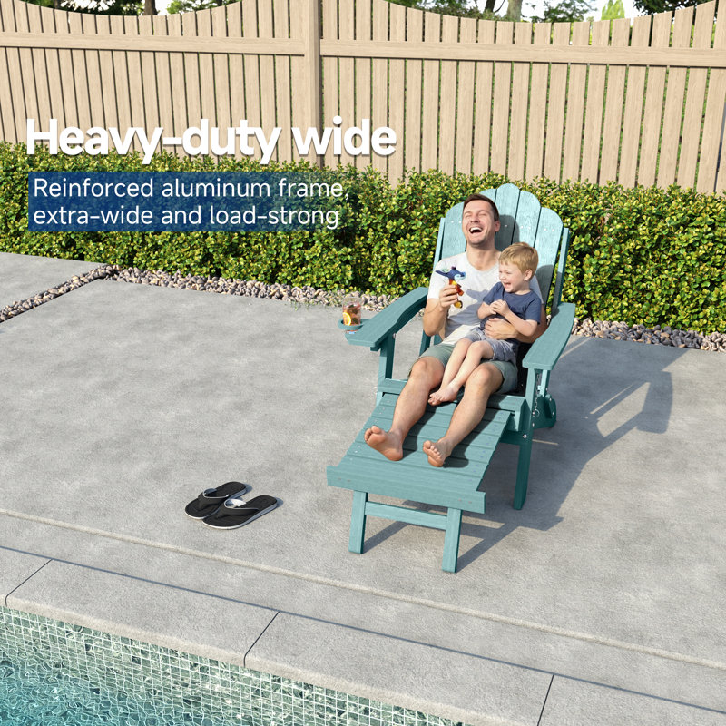  Folding Adirondack Chair with Retractable Ottoman, 3-Postion Adjustable Outdoor Chair, Easy Assembly & Ergonomic Back Support for Patio