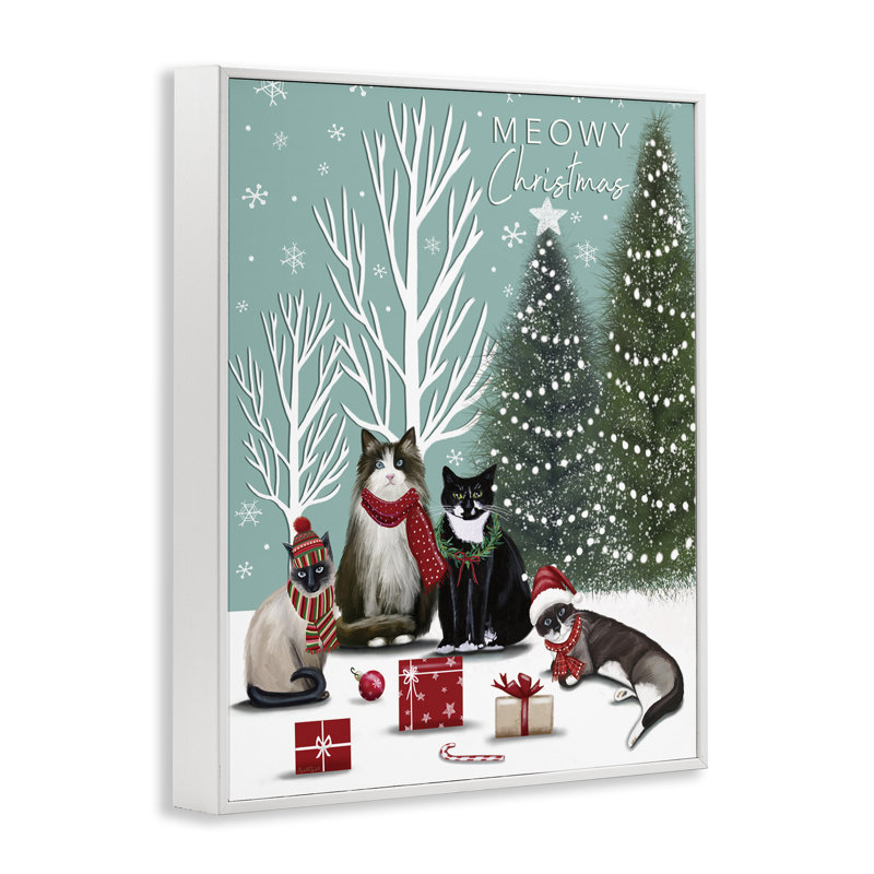 Scène festive de chats d'hiver, estampe numérique, conception par Elizabeth Tyndall, H 14 po x l 11 po