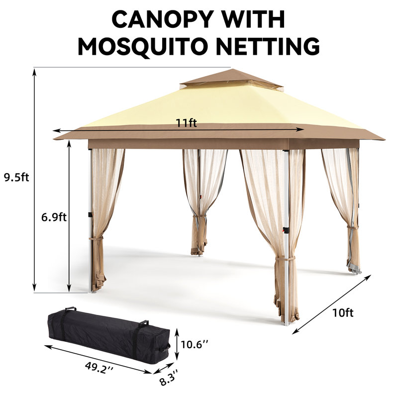 Auvent d'extérieur avec rideaux Gazebo, 11 pi x 11 pi, Beige