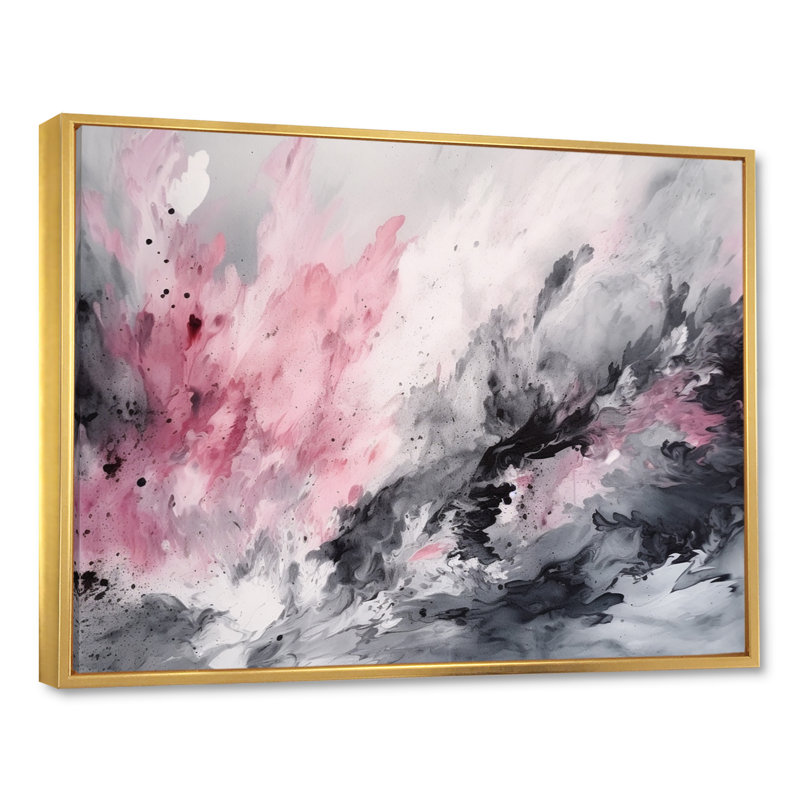«Evolving In Pink Grey», reproduction sur toile géométrique abstraite, H 16 po x l 32 po x P 1 po, Cadre flottant doré