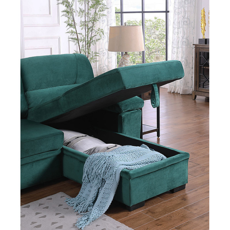 Canapé-lit modulaire réversible en tissu de velours vert l 97,5 po Kipriano