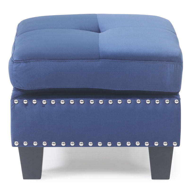 Nawrocki Velvet Ottoman, Navy Blue Velvet
