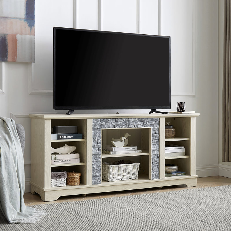 Meuble télé avec meuble télé Mantel Stone, H 26,06 po x l 58,31 po x P 15,39 po, Blanc