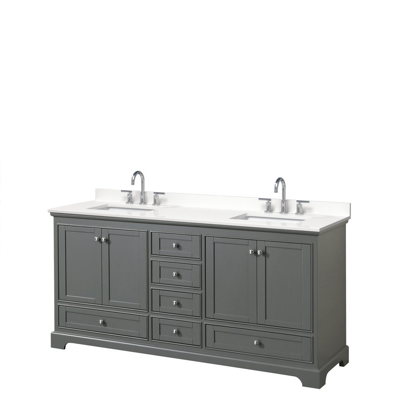 Deborah Free Standing Double Bathroom Vanity with Quartz Top, Dark Gray, White Quartz, Polished Chrome