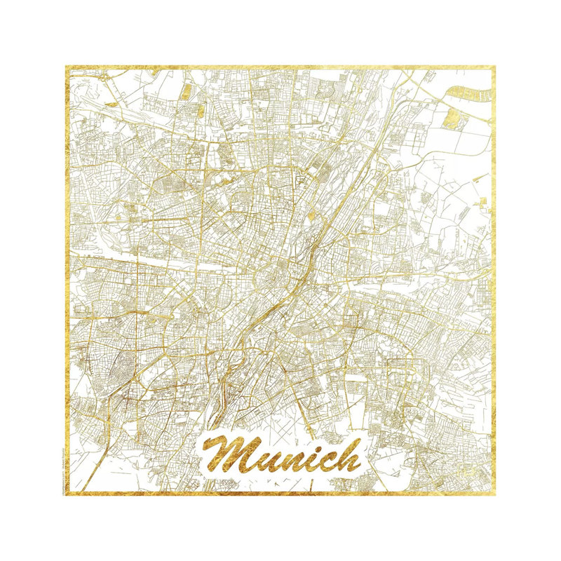 Munich Leaf Urban Blueprint Map by Hubert Roguski - Wrapped Canvas Print, 30.48 cm H x 30.48 cm W