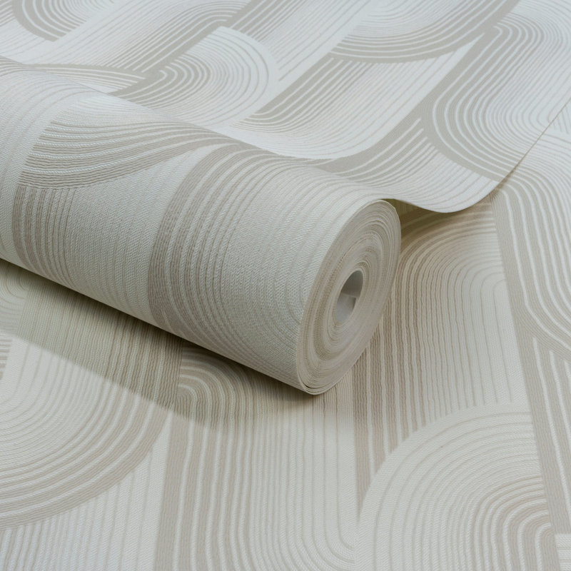 Precious Weaves Collection Geometric Swirls Wallpaper Roll, Cream