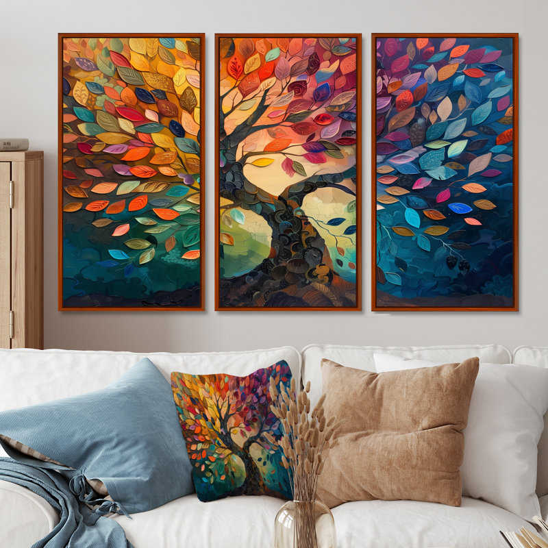 Yacine - Arbre de vie, ensemble de décorations murales en toile, H 40 po x l 60 po x P 1 po , Toile avec cadre flottant brun
