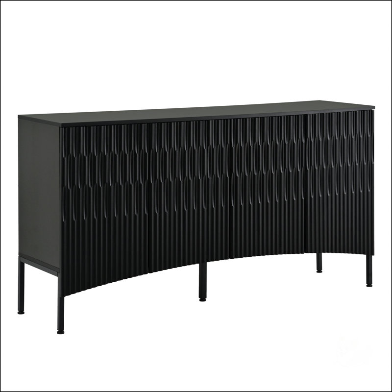 60" Modern 4-Door Sideboard With Adjustable Shelves, Black