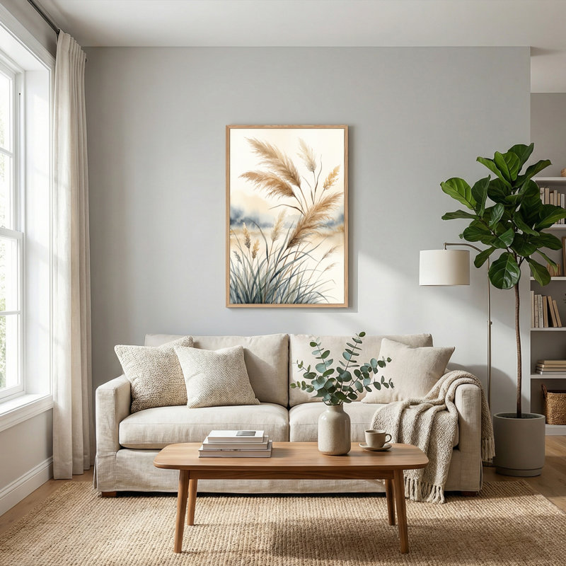 Ensemble de 1 tableau sur toile représentant des herbes de la pampa, 48"H x 32"W, Natural