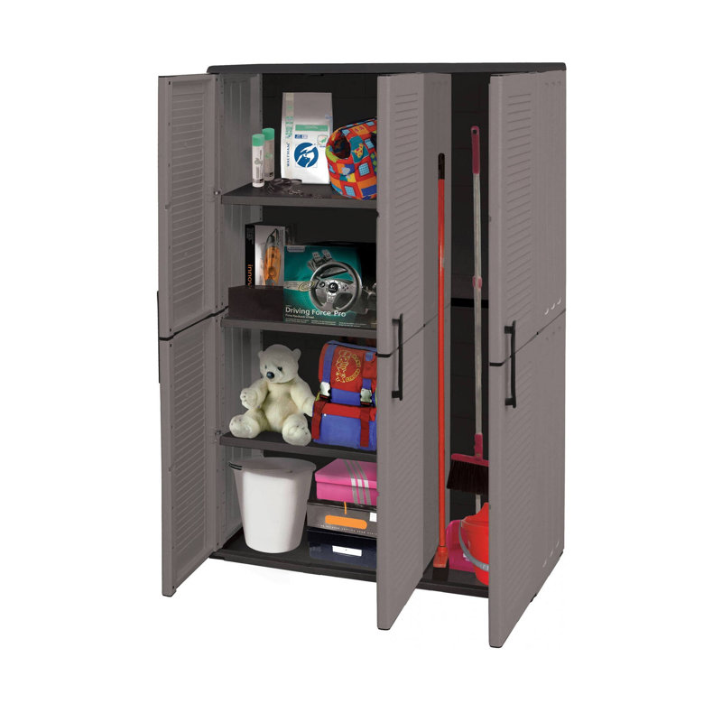 Broom Cupboard For Outdoor Or Indoor Use, 3 Doors And 3 Adjustable Polypropylene Shelves, 102X37H163 Cm