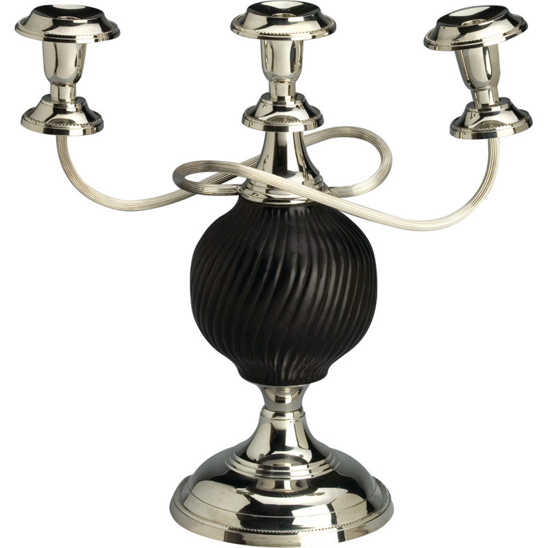 17" Brass Candelabra, Silver/Black