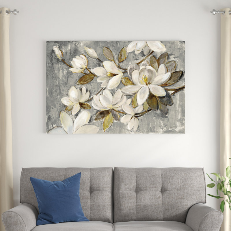 Magnolia simplicité gris neutre, H 32 po x l 48 po, Toile tendue, Sans cadre