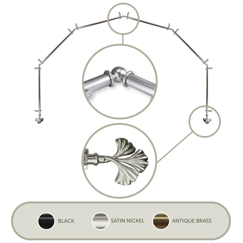 Ensemble de tringle à rideaux simple et quincaillerie pour rideau simple à 6 côtés Dayana, Nickel satiné