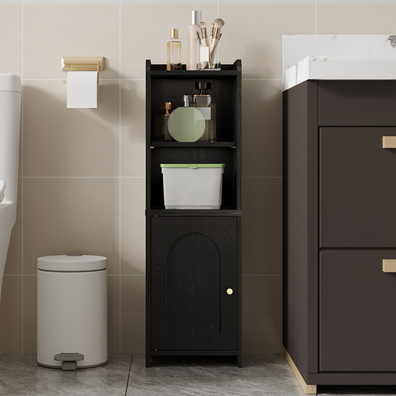 Bathroom Storage Cabinet, Corner Floor Cabinet with Doors and Adjustable Shelf, Narrow Toilet Paper Cabinet, Bathroom Organizer for Small Spaces