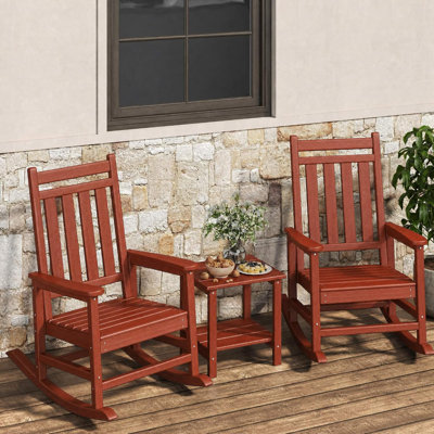 Ensemble de 2 chaises berçantes en PEHD pour l'extérieur avec table d'appoint - chaises berçantes en poly à haut dossier pour adultes - Mobilier de patio résistant aux intempéries - rouge