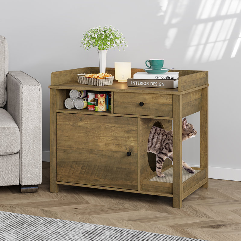 Meuble de litière pour chat, grande litière cachée pour chat avec grattoir