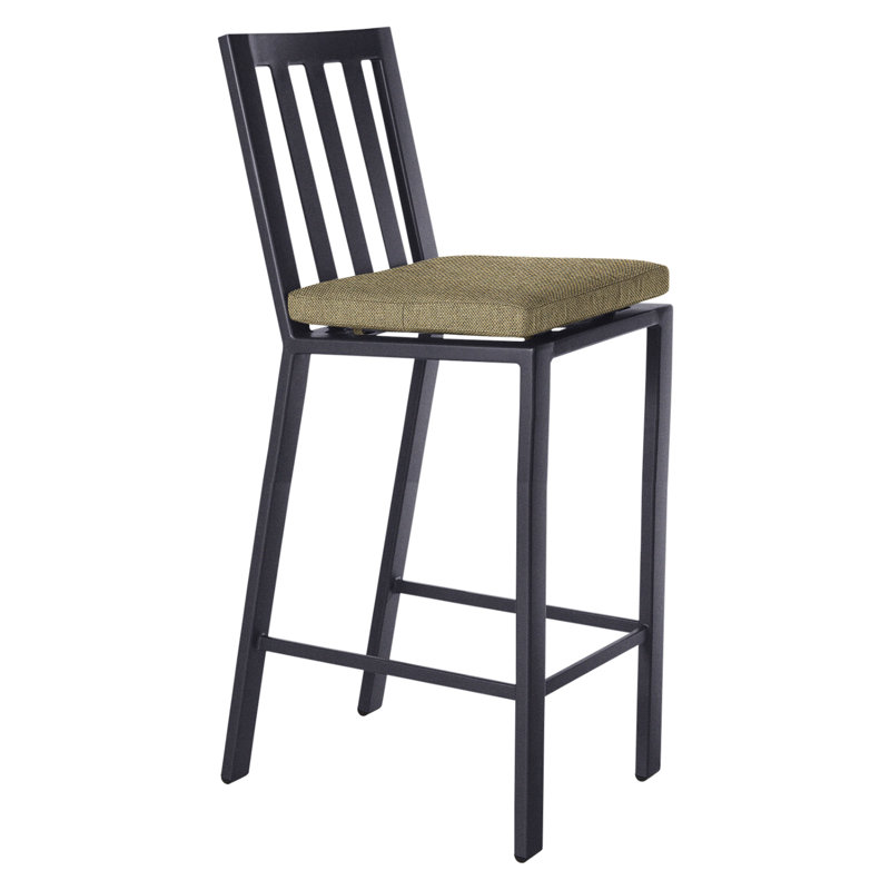 Aris Outdoor Bar Stool, Graphite, Alcazar Redwood, 31.75"