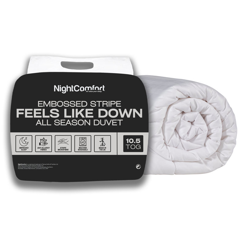 NightComfort Feels Like Down All Season 10.5 Tog Duvet Microfibre Satin Stripe Quilt, Super King