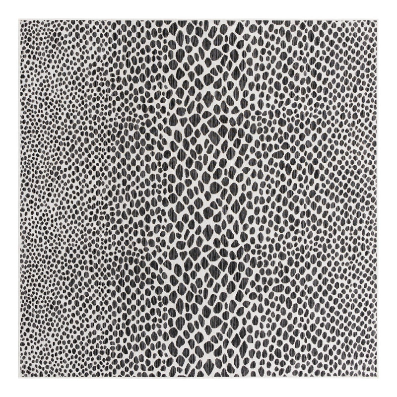 Tapis noir abstrait intérieur / extérieur, Carré 13 pi 1 po