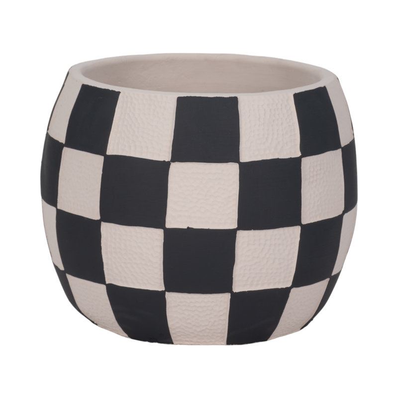 Sagebrook Home 8" Checkerboard Rounded Planter, Black/White, 7" H x 8" W x 8" D