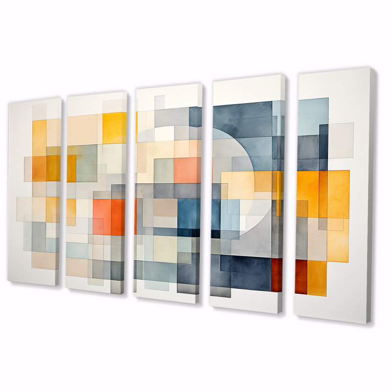 " Multicolor Cubes Patterns IV 5 Piece Art " 5 - Pieces, 28" H x 60" W