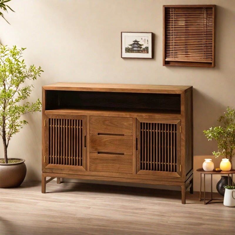 Buffets de chambre à coucher grande capacité en bois massif rétro, Brun
