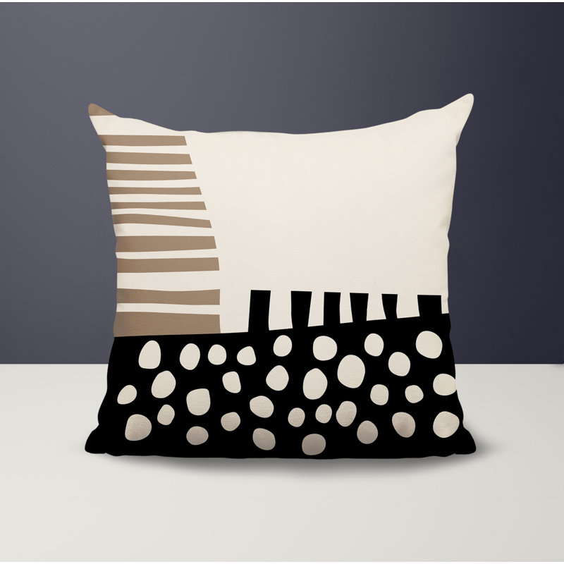 Oreiller carré réversible intérieur / extérieur Nea, H 19 po x l 19 po, Beige / noir / blanc cassé abstrait