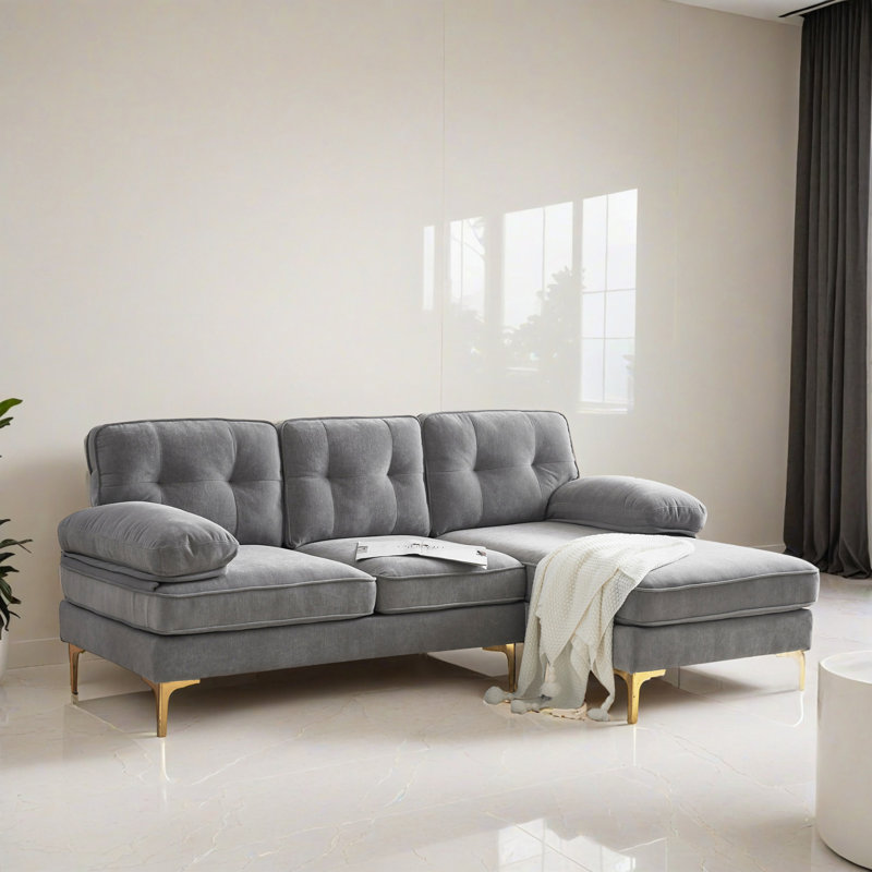 Canapé modulaire de 82,62 po faisant face à la droite avec méridienne, Velours gris clair