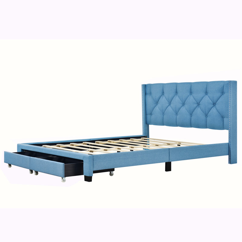 Lit plateforme tapissier Blasford, Bleu