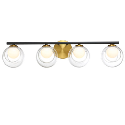Applique murale à DEL intégrée à 4 lumières et à intensité variable de 32 po avec verre opale clair et accents en or brossé