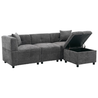 L-Shaped Sectional Sofa with Storage Ottoman, Fabric Corner Couch for Living Room and Apartment