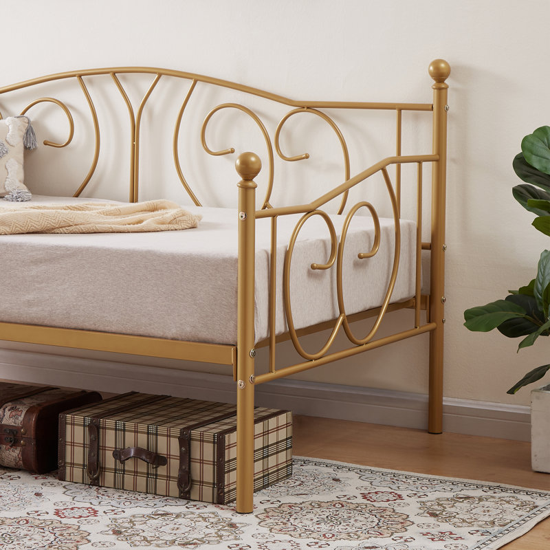 Korecky Twin Size Daybed Frame, Metal Daybed Frame with Headboard, Sofa Bed for Living Room Guest Room, Gold