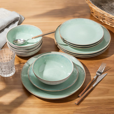 ALOFMO Blossom 12 Piece Stoneware Dinnerware Set, Dish Set for 4