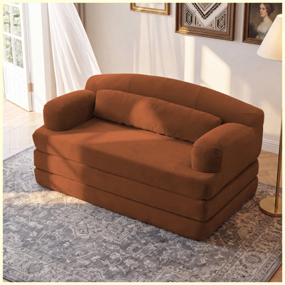 2-Seater Loveseat Corduroy Sofa Bed Futon Convertible Sofa Bed (Orange)