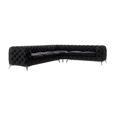 Chesterfield Corner Sofa L-Shape Bixby with Silver Metal Legs