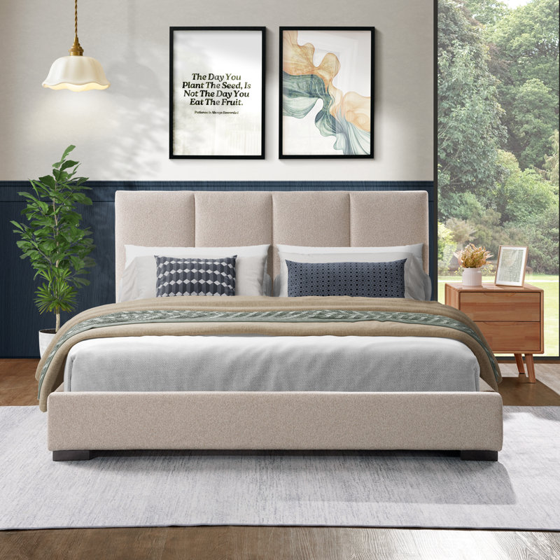 Birch Boucle Platform Bed, Beige Boucle, King