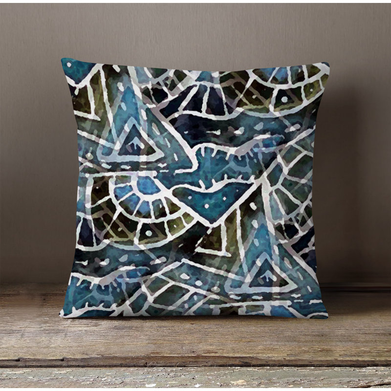 Throw Pillow With Insert, 16"H x 16"W, Blue/Black Abstract 7