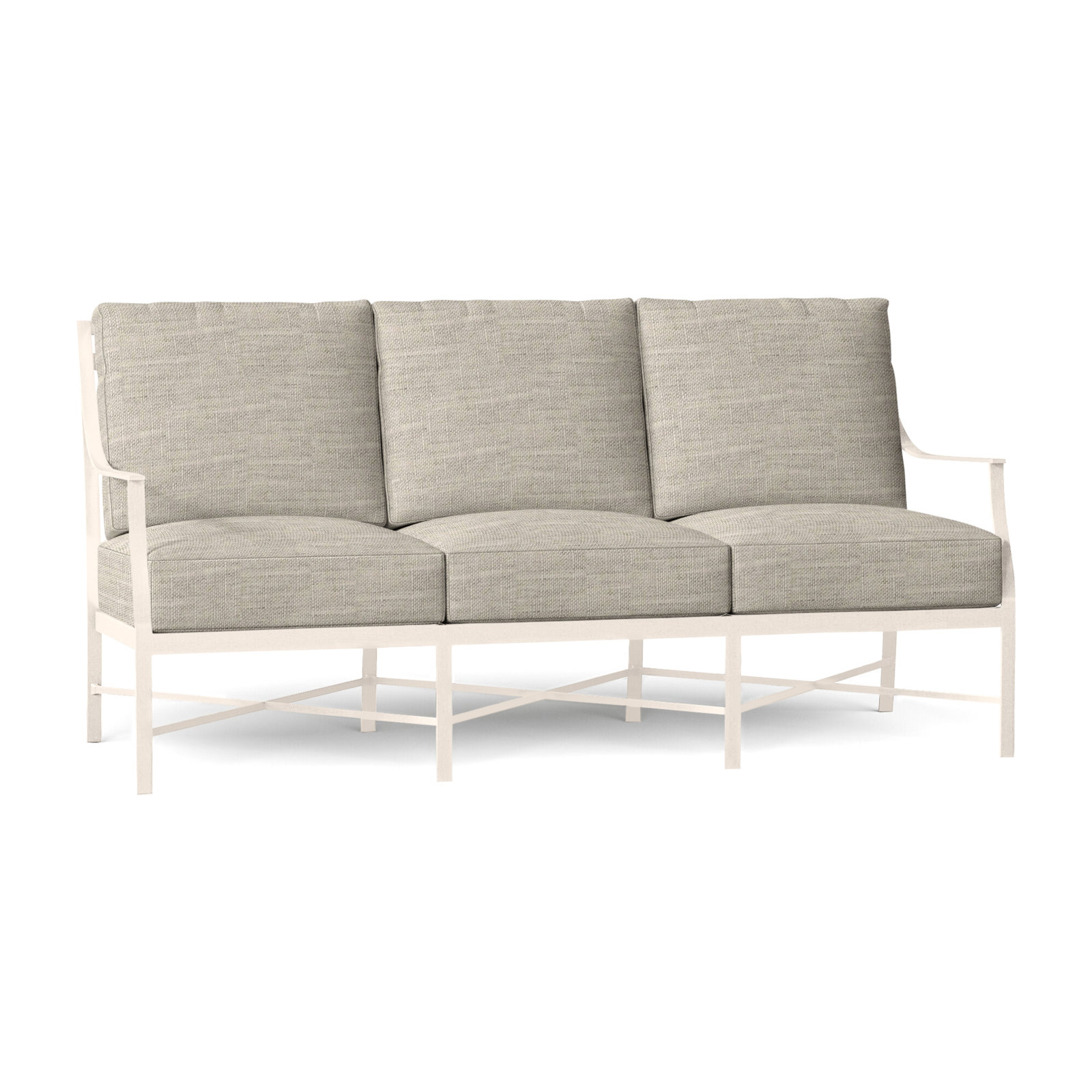 Monaco Wrought Aluminum Sloping Arms Outdoor Sofa, Dove Sunbrella® Linen, Slate Gray, No Welt