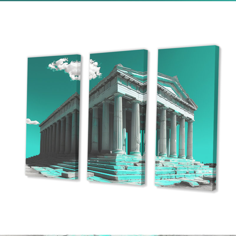 Ensemble de décorations murales vert et blanc, monument historique grec et photo II, H 32 po x l 48 po x P 1 po