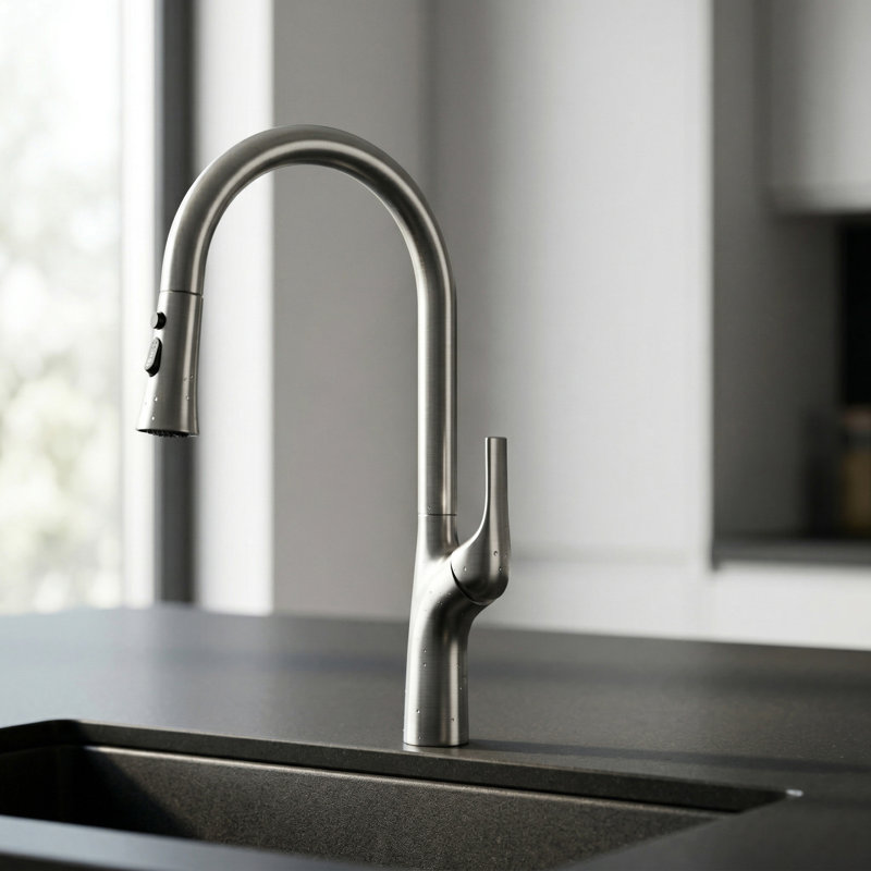 Robinet de cuisine à poignée simple avec douchette rétractable