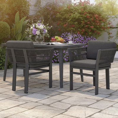 Ensemble de 2 chaises de salle à manger d'extérieur, structure en aluminium blanc avec coussin beige, capacité de 300 lb, sièges de patio toutes saisons pour la cour, la terrasse et le jardin